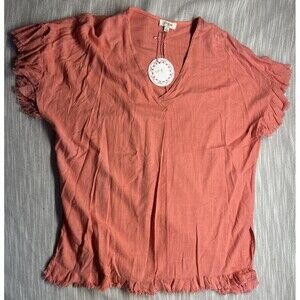Umgee Linen Blend Orange/coral  Tunic Women's Top Sz S